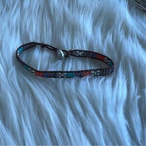 Red Blue Native Beaded Flat Bracelet